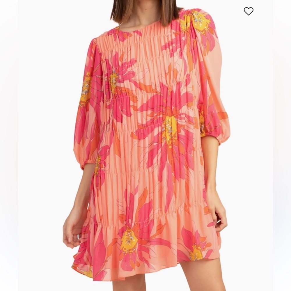 Trina Turk "Silvery" Pink Floral
Print Tiered Dress, Size XL